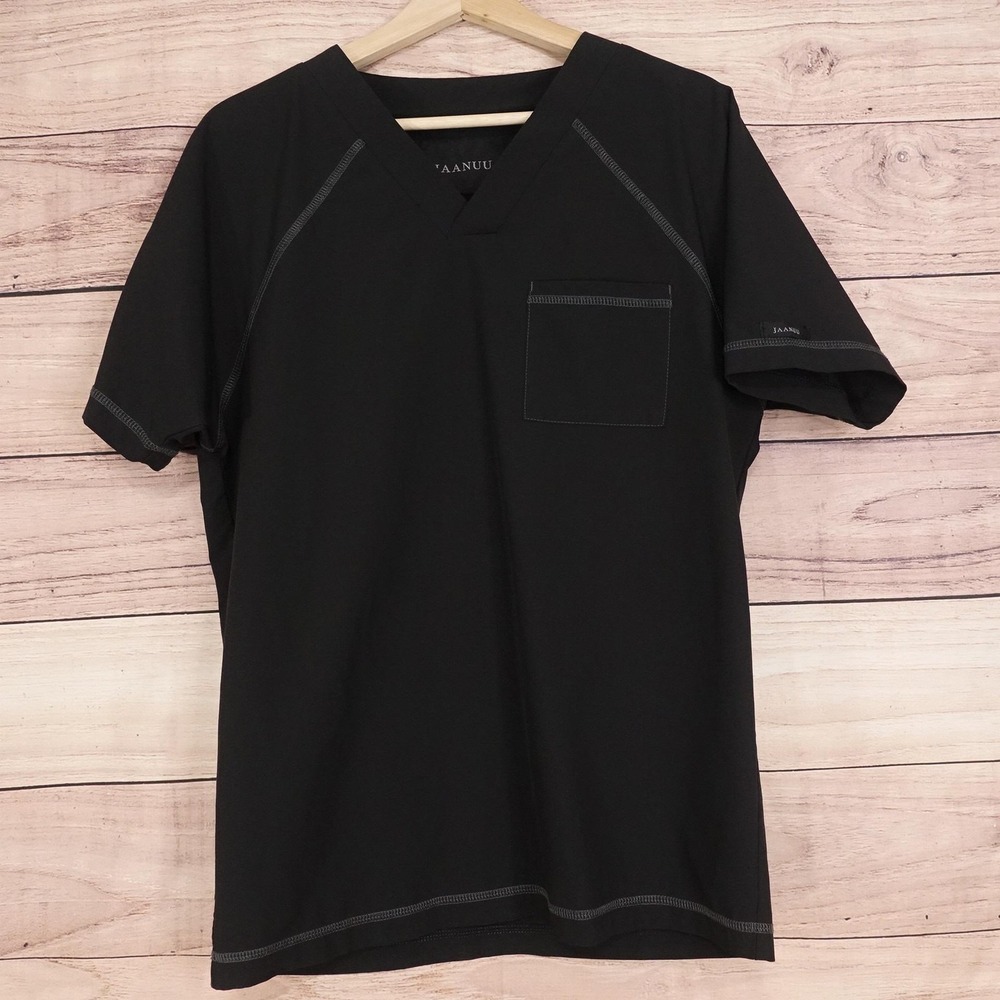 Jaanuu Scrubs Top Small Black V-Neck Chest Pocket Medical Shirt Nursing‎